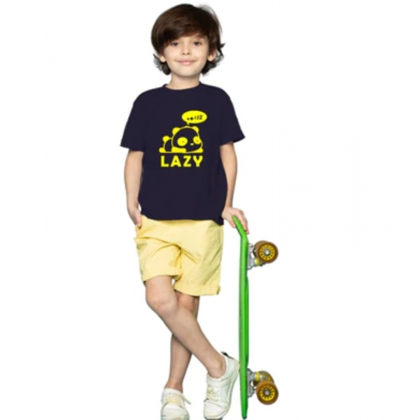 Dropship Boys Cotton Lazy Half Sleeve TShirt (Black)