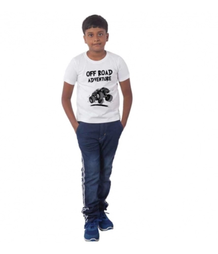 Boys Cotton Off Road Adventure Half Sleeve TShirt (White)