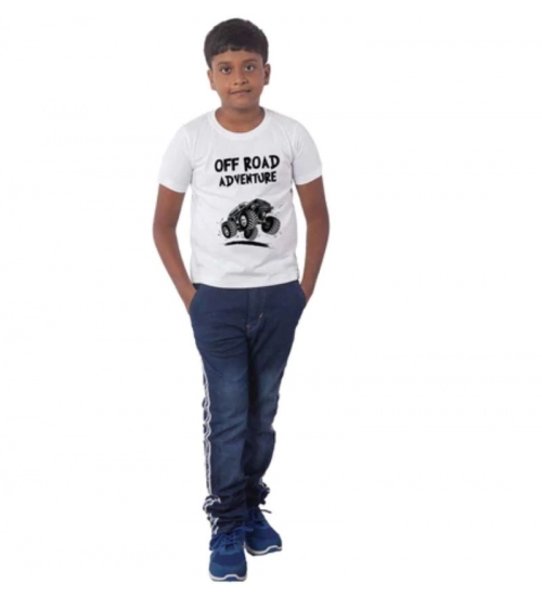 Boys Cotton Off Road Adventure Half Sleeve TShirt (White)