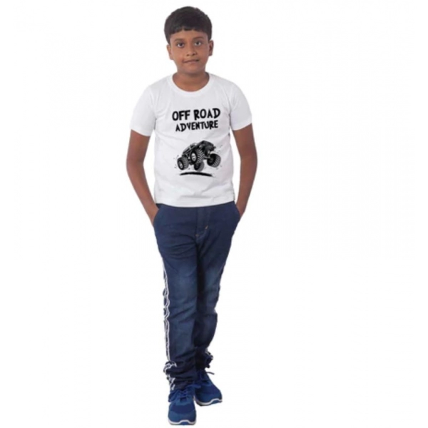 Dropship Boys Cotton Off Road Adventure Half Sleeve TShirt (White)