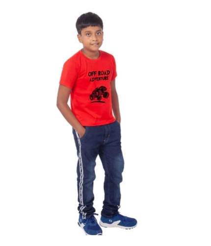 Boys Cotton Off Road Adventure Half Sleeve TShirt (Red)