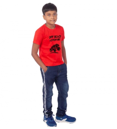 Boys Cotton Off Road Adventure Half Sleeve TShirt (Red)