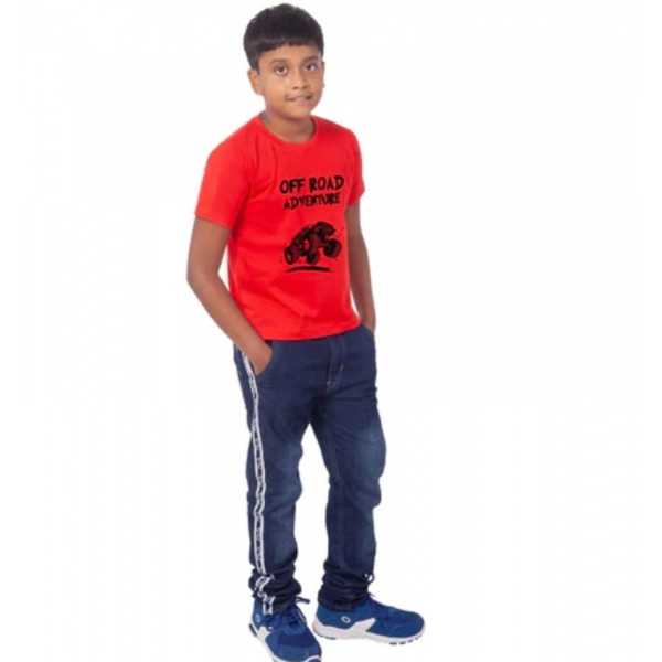 Dropship Boys Cotton Off Road Adventure Half Sleeve TShirt (Red)