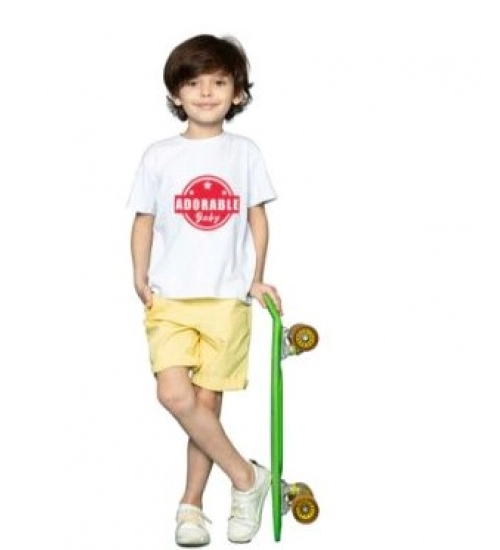 Boys Cotton Adorable Baby Half Sleeve TShirt (White)
