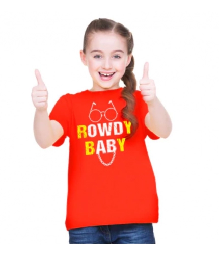 Girls Cotton Rowdy Baby Half Sleeve TShirt (Red)