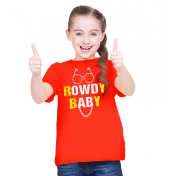 Dropship Girls Cotton Rowdy Baby Half Sleeve TShirt (Red)
