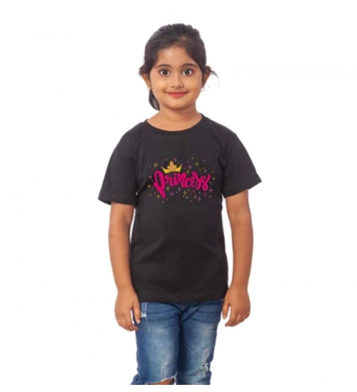 Girls Cotton Princess Half Sleeve TShirt (Black)