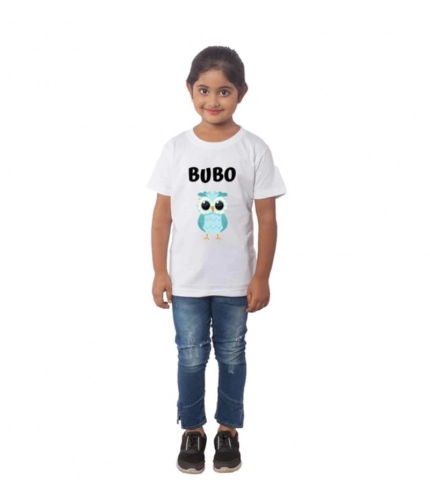 Girls Cotton Bubo Half Sleeve TShirt (White)