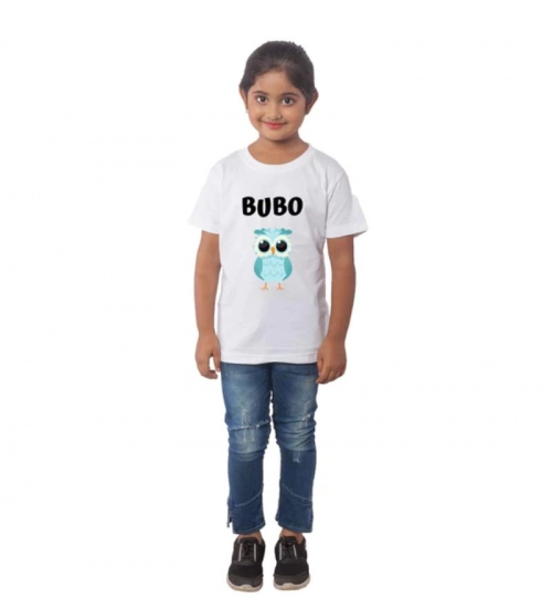 Girls Cotton Bubo Half Sleeve TShirt (White)