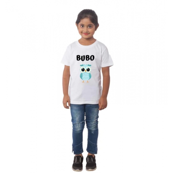 Dropship Girls Cotton Bubo Half Sleeve TShirt (White)