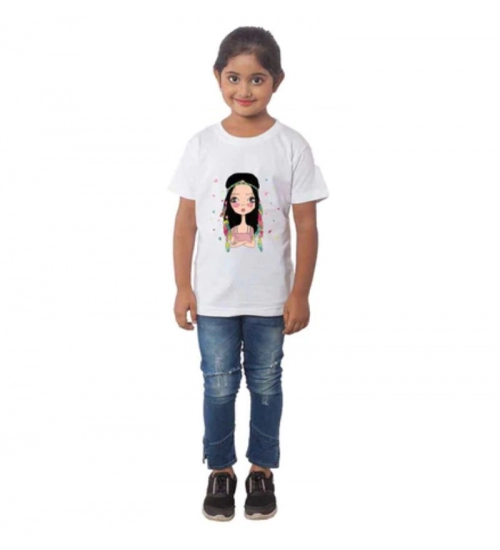 Girls Cotton Tribal Half Sleeve TShirt (White)