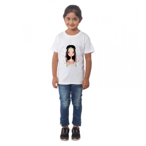 Dropship Girls Cotton Tribal Half Sleeve TShirt (White)