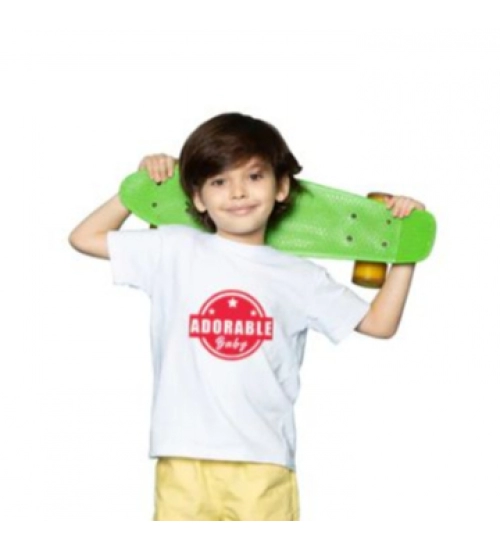 Boys Cotton Adorable Baby Half Sleeve TShirt (White)