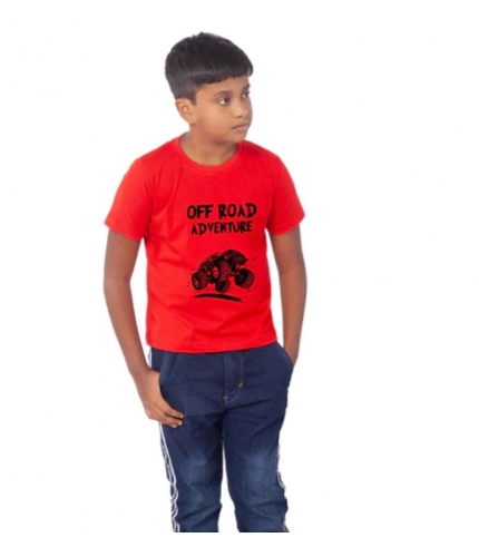 Boys Cotton Off Road Adventure Half Sleeve TShirt (Red)