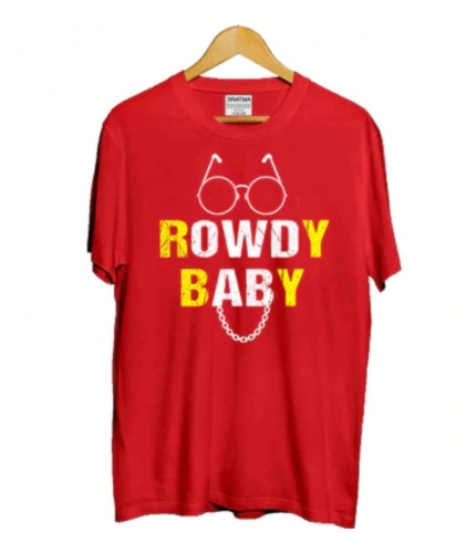 Girls Cotton Rowdy Baby Half Sleeve TShirt (Red)