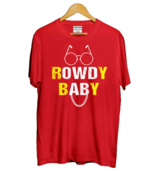 Girls Cotton Rowdy Baby Half Sleeve TShirt (Red)
