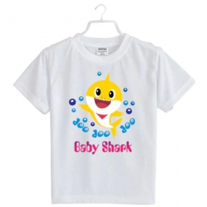 Generic Girls Cotton Baby Shark Half Sleeve TShirt (White)