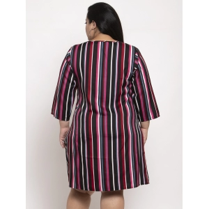 Generic Women's Crepe Printed Strip Knee Length Fit and Flare Dress (Multicolor)