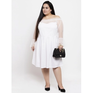 Generic Women's Crepe Solid Knee Length Fit and Flare Dress (White)
