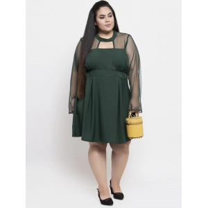 Generic Women's Crepe Solid Knee Length Fit and Flare Dress (Green)