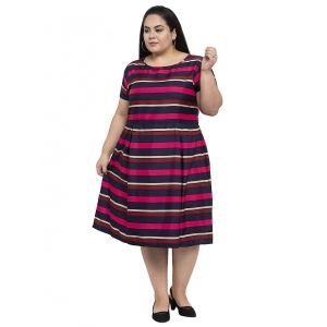 Generic Women's Crepe Solid Knee Length Fit and Flare Dress (Multi)
