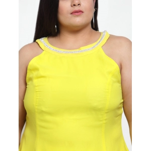 Generic Women's Georgette Solid Knee Length Fit and Flare Dress (Yellow)