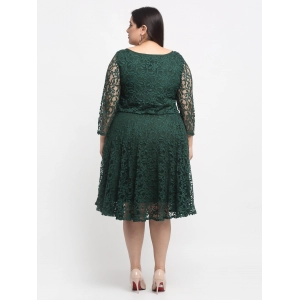 Generic Women's Net Solid Knee Length Fit and Flare Dress (Botal Green)