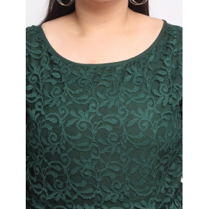 Generic Women's Net Solid Knee Length Fit and Flare Dress (Botal Green)