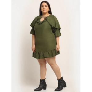 Generic Women's Crepe Solid Knee Length Fit and Flare Dress (Olive Green)