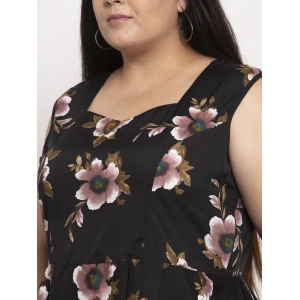 Generic Women's Crepe Printed Knee Length Fit and Flare Dress (Black)