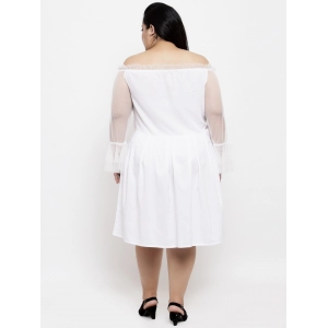 Generic Women's Crepe Solid Knee Length Fit and Flare Dress (White)
