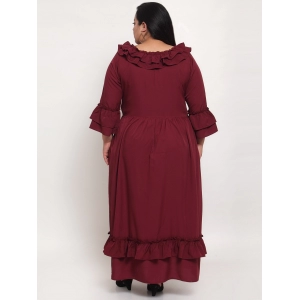 Generic Women's Crepe Solid Full Length Fit and Flare Dress (Maroon)