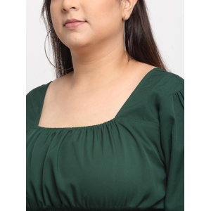 Generic Women's Crepe Solid Knee Length Fit and Flare Dress (Bottle Green)