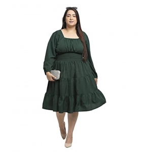 Generic Women's Crepe Solid Knee Length Fit and Flare Dress (Bottle Green)