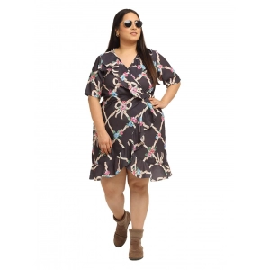 Generic Women's Crepe Printed Knee Length Fit and Flare Dress (Multi)