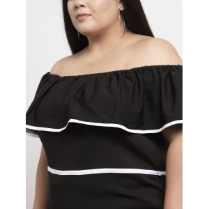 Generic Women's Crepe Solid Knee Length Fit and Flare Dress (Black)