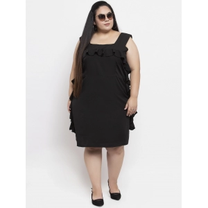 Generic Women's Crepe Solid Knee Length Fit and Flare Dress (Black)
