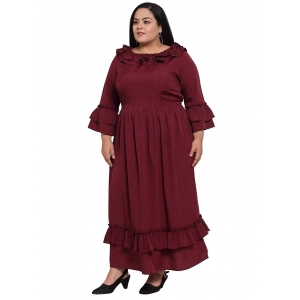 Generic Women's Crepe Solid Full Length Fit and Flare Dress (Maroon)