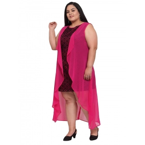 Generic Women's Georgette Solid Knee Length Fit and Flare Dress (Pink)