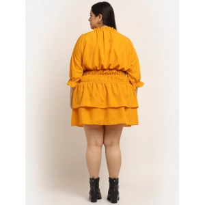 Generic Women's Crepe Solid Knee Length Fit and Flare Dress (Yellow)