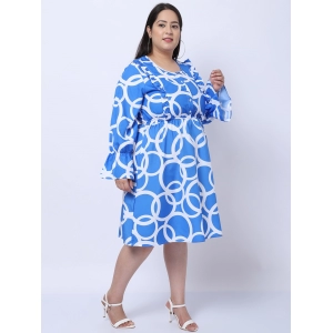 Generic Women's Crepe Printed Knee Length Fit and Flare Dress (Multicolor)