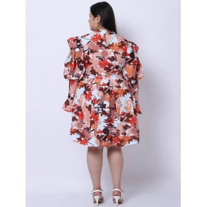 Generic Women's Crepe Printed Knee Length Fit and Flare Dress (Multicolor)