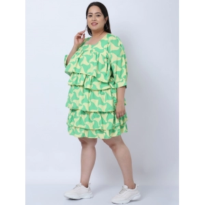 Generic Women's Crepe Printed Knee Length Fit and Flare Dress (Multicolor)