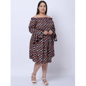 Generic Women's Crepe Printed Knee Length Fit and Flare Dress (Multicolor)