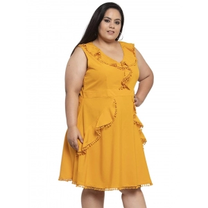 Generic Women's Crepe Solid Knee Length Fit and Flare Dress (Musted)