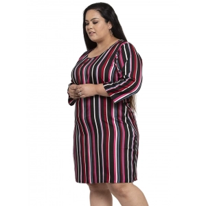 Generic Women's Crepe Printed Strip Knee Length Fit and Flare Dress (Multicolor)