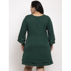 Generic Women's Crepe Solid Knee Length Fit and Flare Dress (Green)
