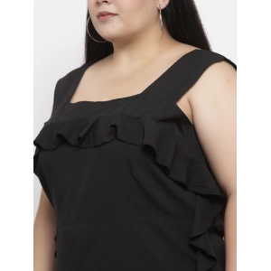 Generic Women's Crepe Solid Knee Length Fit and Flare Dress (Black)