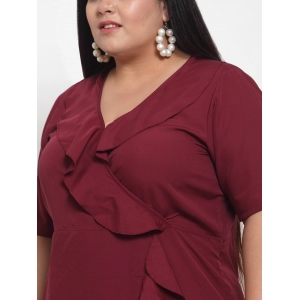Generic Women's Crepe Solid Knee Length Fit and Flare Dress (Maroon)
