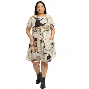 Generic Women's Crepe Printed Knee Length Fit and Flare Dress (Multi)